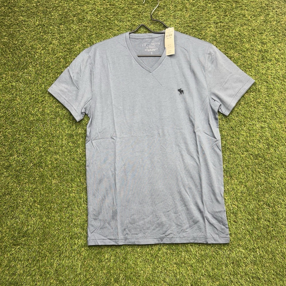 Abercrombie & Fitch Shirt Mens Small Blue V-Neck Cotton Short Sleeve Muscle
